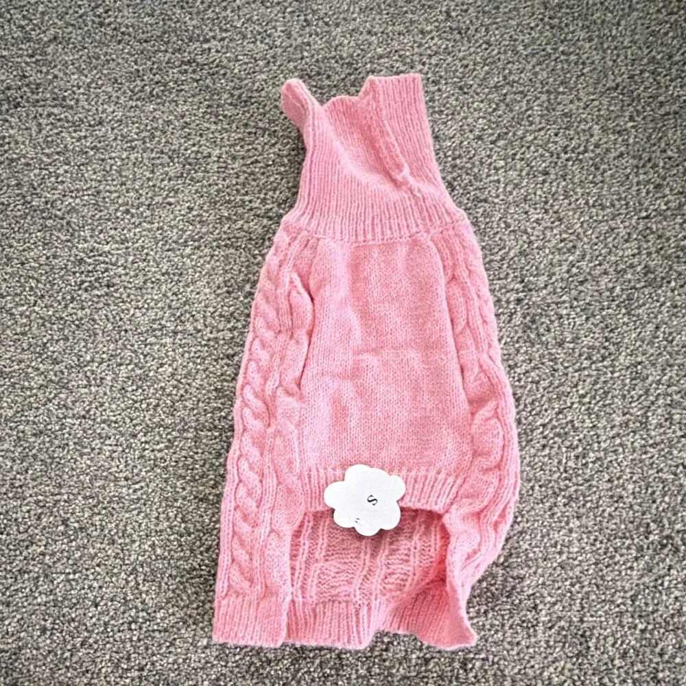 Pink Cable Knit Warm Dog Sweater Size S Knit Material Ribbed Turtleneck NWT A15